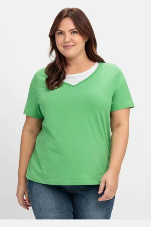 Sheego Kurzarmshirt in Layeroptik mit Ziernieten, , Gr.40