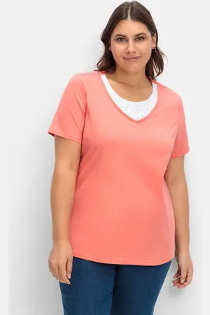 Sheego Kurzarmshirt in Layeroptik mit Ziernieten, , Gr.40
