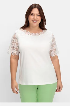 Sheego Shirt mit transparentem Spitzenbesatz, , Gr.40