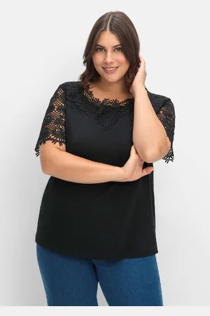 Sheego Shirt mit transparentem Spitzenbesatz, , Gr.40