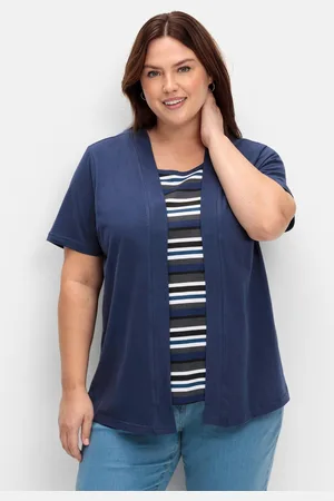 Sheego Shirt in 2-in-Optik, mit gestreiftem Einsatz, , Gr.40