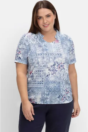 Sheego Shirt mit Alloverprint und V-Ausschnitt, , Gr.40