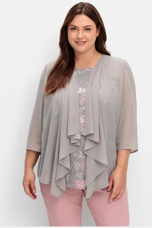 Sheego Shirt in 2-in-1-Optik mit Einsatz aus Mesh, , Gr.40