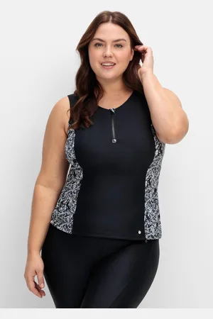Sheego Tankini-Top mit Zipper und Kontrasteinsatz, , Gr.40C