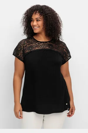 Sheego Shirt mit Spitzenpasse an der Schulterpartie, , Gr.40/42