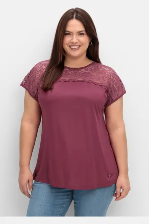 Sheego Shirt mit Spitzenpasse an der Schulterpartie, , Gr.40/42