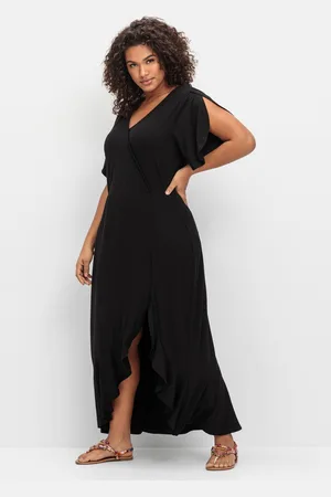 Sheego Langes Jerseykleid in Wickeloptik, mit Volantrock, , Gr.40