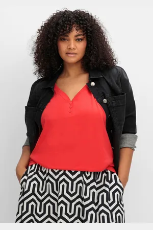 Sheego Tanktop mit V-Ausschnitt und Zierknopfleiste, , Gr.40