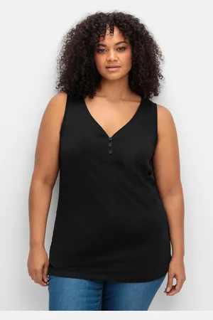 Sheego Tanktop mit V-Ausschnitt und Zierknopfleiste, , Gr.40