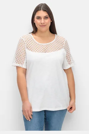 Sheego Jerseyshirt mit Spitzenpasse, , Gr.48/50