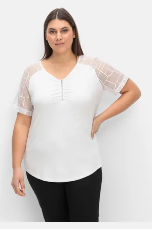CRÉATION L Shirt mit Zipper und Ärmeln aus Spitze, , Gr.40