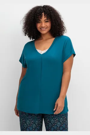 Sheego Shirt mit V-Ausschnitt und Zierpaspel vorn, , Gr.40/42