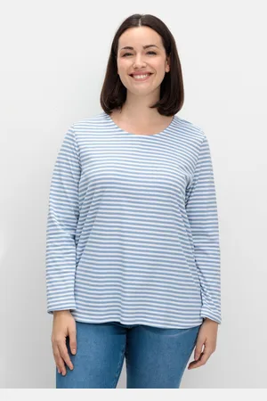 Sheego Gestreiftes Langarmshirt mit Rundhalsausschnitt, , Gr.48