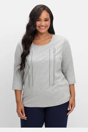 Sheego 3/4-Arm-Shirt mit Glitzerstein-Applikation, , Gr.40
