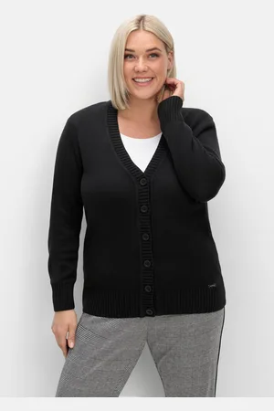 Sheego Strickjacke mit V-Ausschnitt und Knöpfen, tailliert, , Gr.40