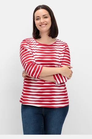 Sheego Shirt mit welligen Streifen und 3/4-Ärmeln, , Gr.40