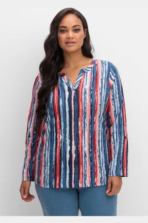 Sheego Streifenshirt im Batik-Look, mit Krempelärmeln, , Gr.40