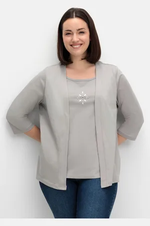 Sheego Shirt in 2-in-Optik, mit 3/4-Ärmeln und Glitzerdetail, , Gr.40