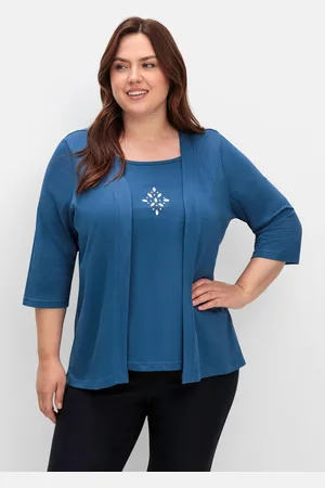 Sheego Shirt in 2-in-Optik, mit 3/4-Ärmeln und Glitzerdetail, , Gr.48