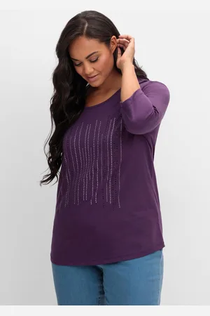 Sheego 3/4-Arm-Shirt mit Glitzerstein-Applikation, , Gr.40