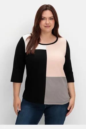 Sheego Shirt mit 3/4-Ärmeln und Grafikprint vorn, , Gr.40