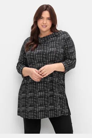 Sheego Longshirt mit Print und Wasserfall-Ausschnitt, , Gr.40/42