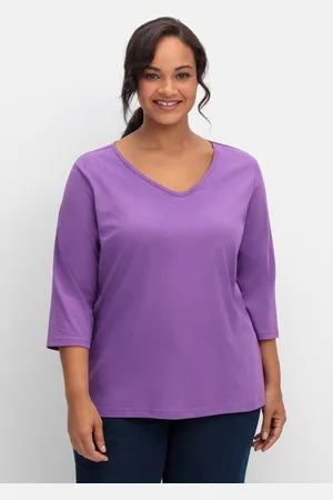 Sheego Shirt mit 3/4-Ärmeln und V-Ausschnitt, , Gr.40