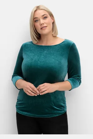 Sheego Shirt aus Samt, mit 3/4-Arm und Raffung seitlich, , Gr.40