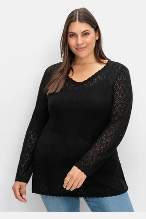 Sheego Pullover aus Ajourstrick, in leichter A-Linie, , Gr.40/42