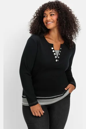Sheego Langarmshirt in Layeroptik mit Ringeldetails, , Gr.42
