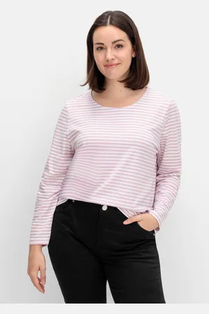 Sheego Gestreiftes Langarmshirt mit Rundhalsausschnitt, , Gr.48
