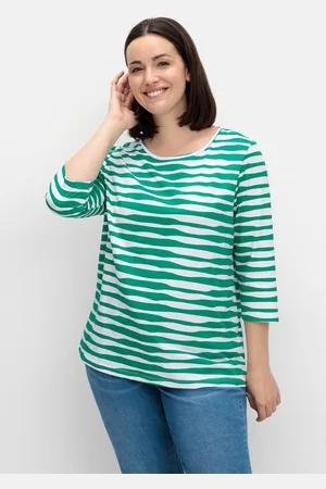 Sheego Shirt mit welligen Streifen und 3/4-Ärmeln, , Gr.40