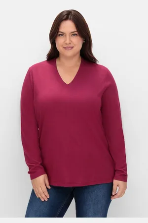 Sheego Langarmshirt mit V-Ausschnitt, vorn doppellagig, , Gr.44/46
