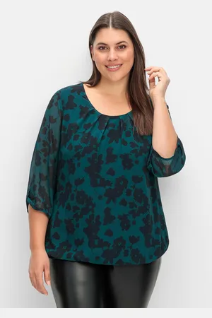 Sheego Chiffontunika mit gelegten Falten am Ausschnitt, , Gr.40/42