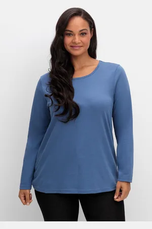 Sheego Langarmshirt mit Rundhalsausschnitt, aus Baumwolle, , Gr.40