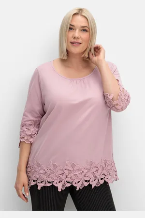 Sheego 3/4-Arm-Shirt mit breiter, aufgesetzter Spitze, , Gr.40