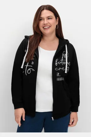 Sheego Kapuzensweatjacke mit Print und Kängurutasche, , Gr.40