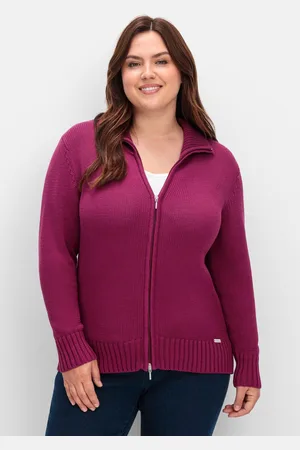 Sheego Strickjacke mit Troyerkragen und 2-Wege-Zipper, , Gr.40