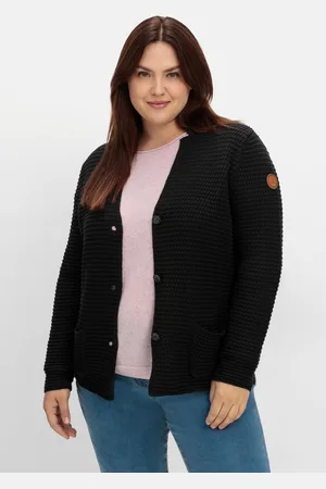 Sheego Grobstrickjacke mit Stehkragen und Taschen, , Gr.42