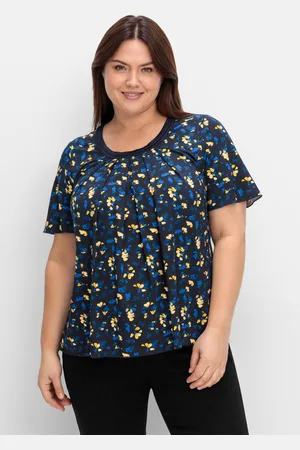 Sheego A-Linien-Shirt mit Kellerfalten und Blumendruck, , Gr.40/42