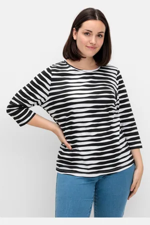 Sheego Shirt mit welligen Streifen und 3/4-Ärmeln, , Gr.40