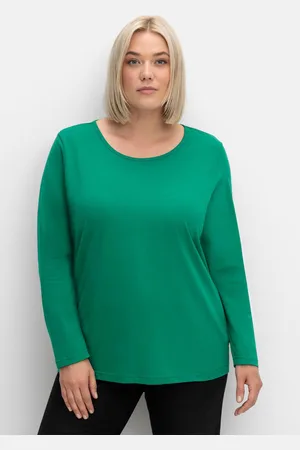 Sheego Langarmshirt mit Rundhalsausschnitt, aus Baumwolle, , Gr.48
