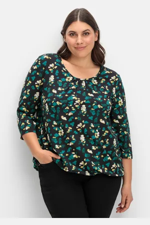 Sheego 3/4-Arm-Shirt mit floralem Alloverdruck, , Gr.40/42