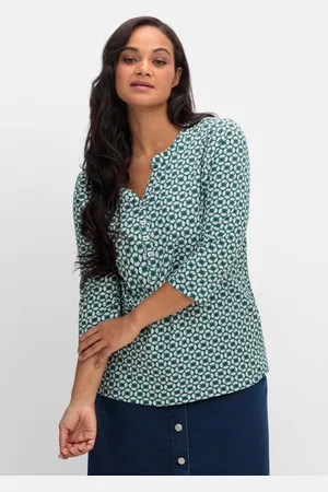 Sheego 3/4-Arm-Shirt mit Retro-Alloverdruck, , Gr.44