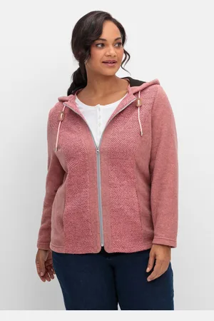 Sheego Fleecejacke mit Kapuze und Strick-Einsätzen, , Gr.40