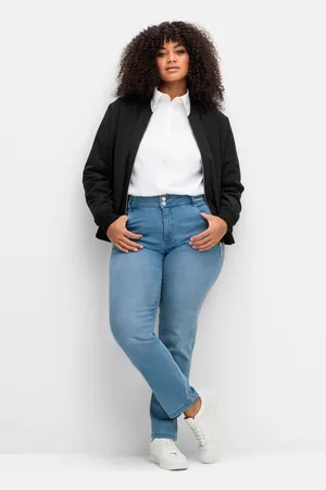 Sheego Schmale Jeans mit Glitzer-Zierband am Bund, , Gr.40