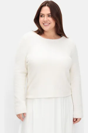 Sheego Flauschiger Pullover mit tiefem V-Ausschnitt hinten, , Gr.40/42