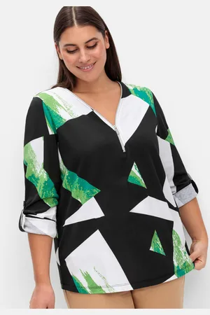 Sheego Langarmshirt mit Grafikprint und Krempelfunktion, , Gr.40