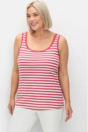 Sheego Tanktop mit Ringeln und Spitze am Ausschnitt, , Gr.44