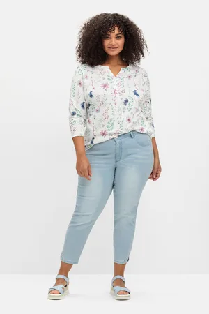 Sheego Schmale 7/8-Jeans mit Glitzersteinen am Saum, , Gr.44